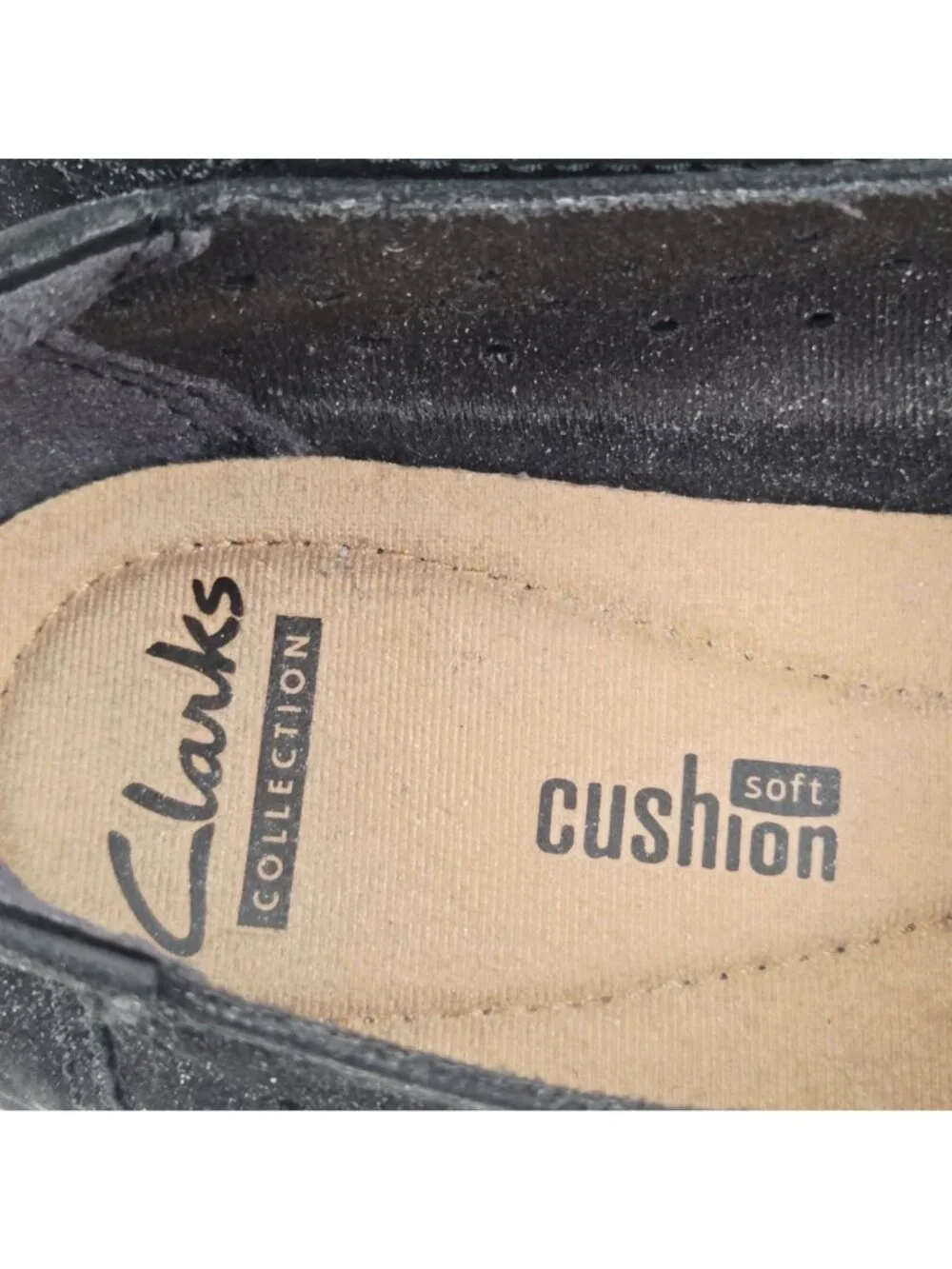 Clarks Loafers Womens Size 9.5 Black Leather Perforated Soft Cushion Shoes Suede - Picture 6 of 9